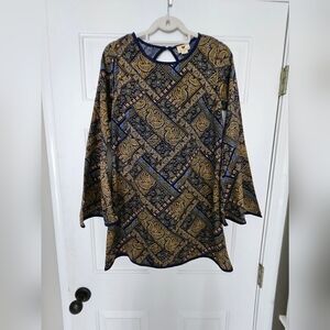 One Clothing Boho Paisley Tunic/ Mini Dress in Blue and Gold